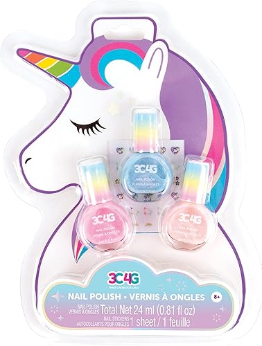 3C4G Trío de esmaltes de uñas con brillo de unicornio, da vida a la magia con estos 3 esmaltes de uñas holográficos, para edades de 8 años en