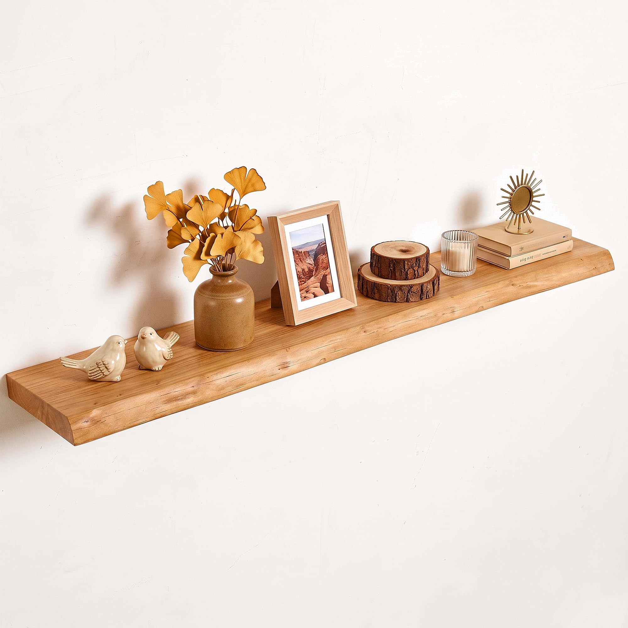 Vivelove Wood Floating Shelves Live Edge 48” Set of 1, Natural