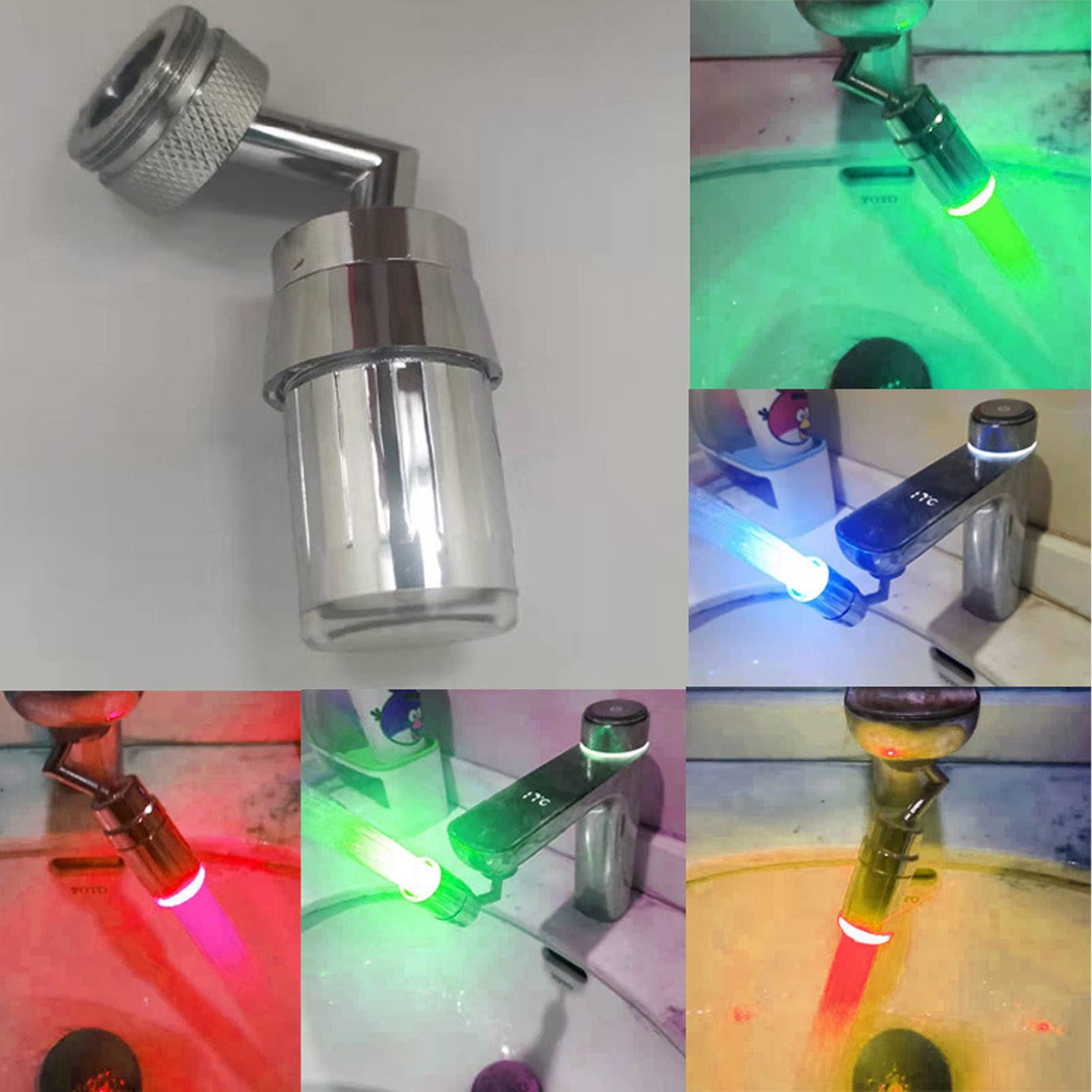 Water Faucet Bathroom Kitchen Sink Faucet Fashion LED Tricolor Temperature Control Faucet 3 4in External Teeth Suitable for — view 5