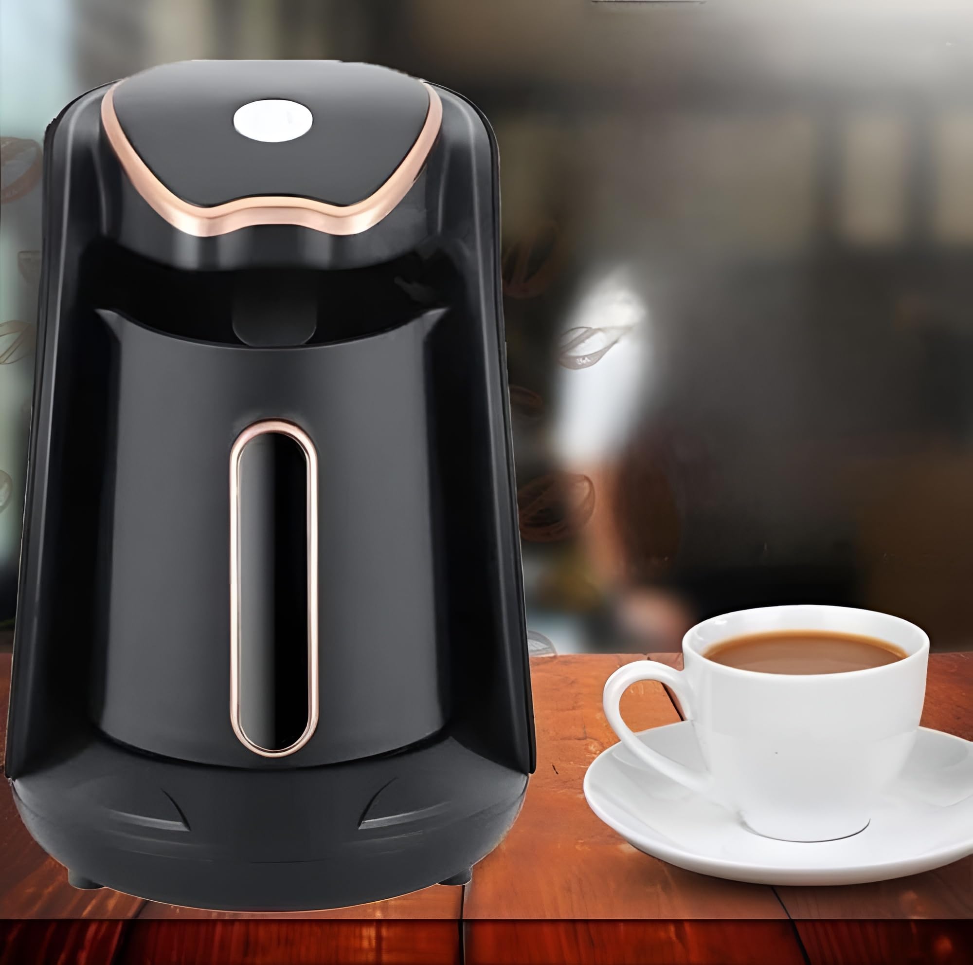 Automatic Turkish Coffee Maker Machine, 1-5 Cups, Cordless Electric Coffee Pot, Black & Gold, Fast Brew, Easy Clean, Perfect for Turkish, Greek, and Arabic Coffee