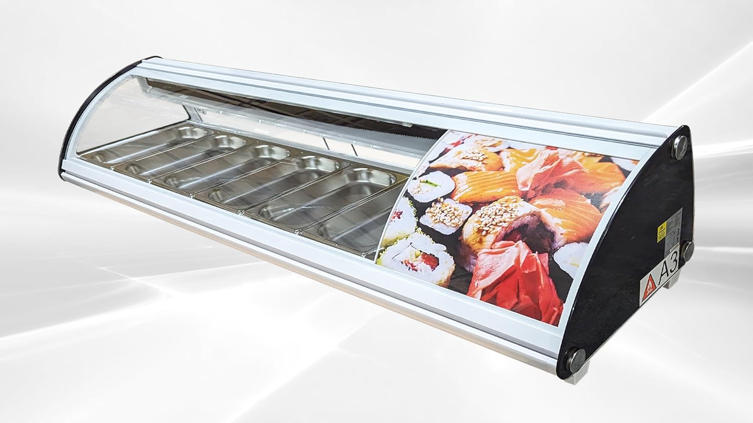 Commercial Sushi Bar Refrigerator, ETL Fridge Cooler Sashimi Seafood Display Case, 58" W Black