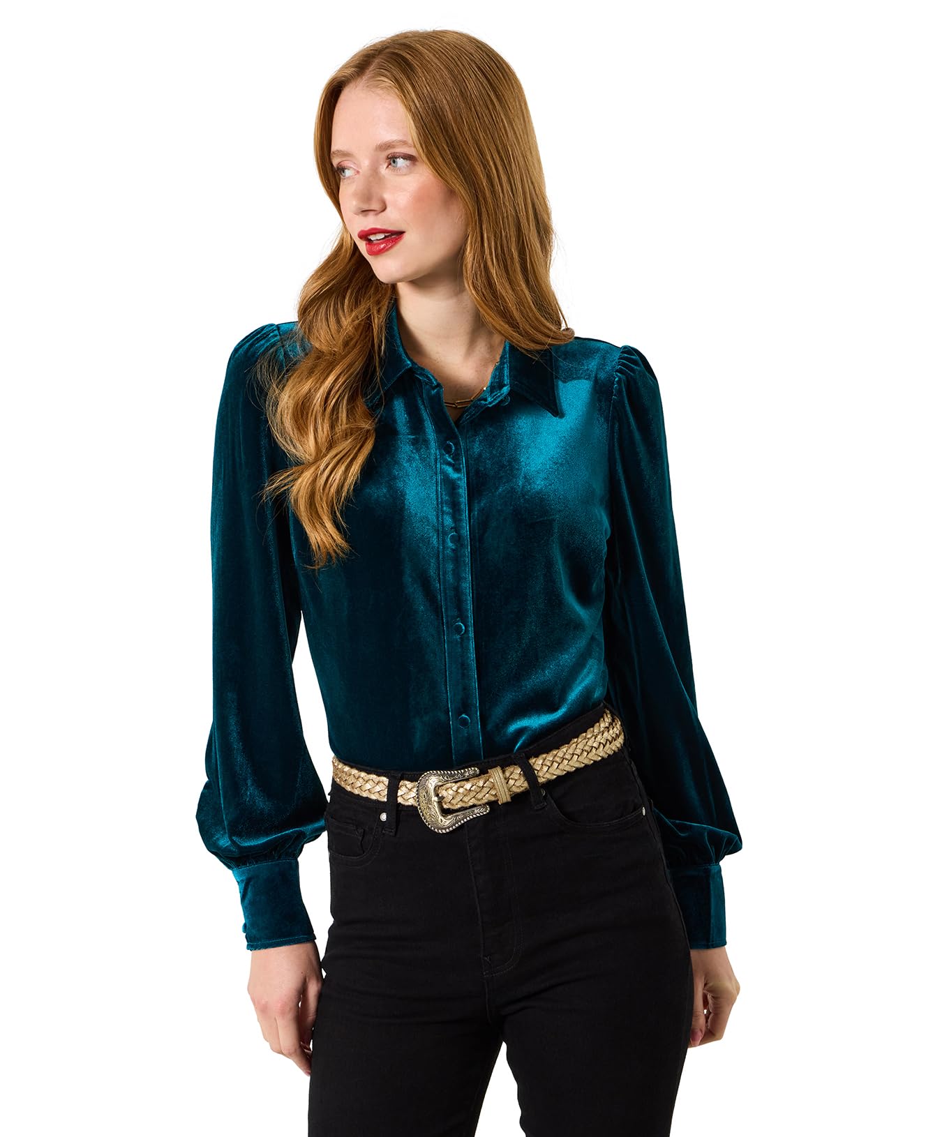 Joe Browns Women's Stretchy Velour Blouse, Turquoise, 18
