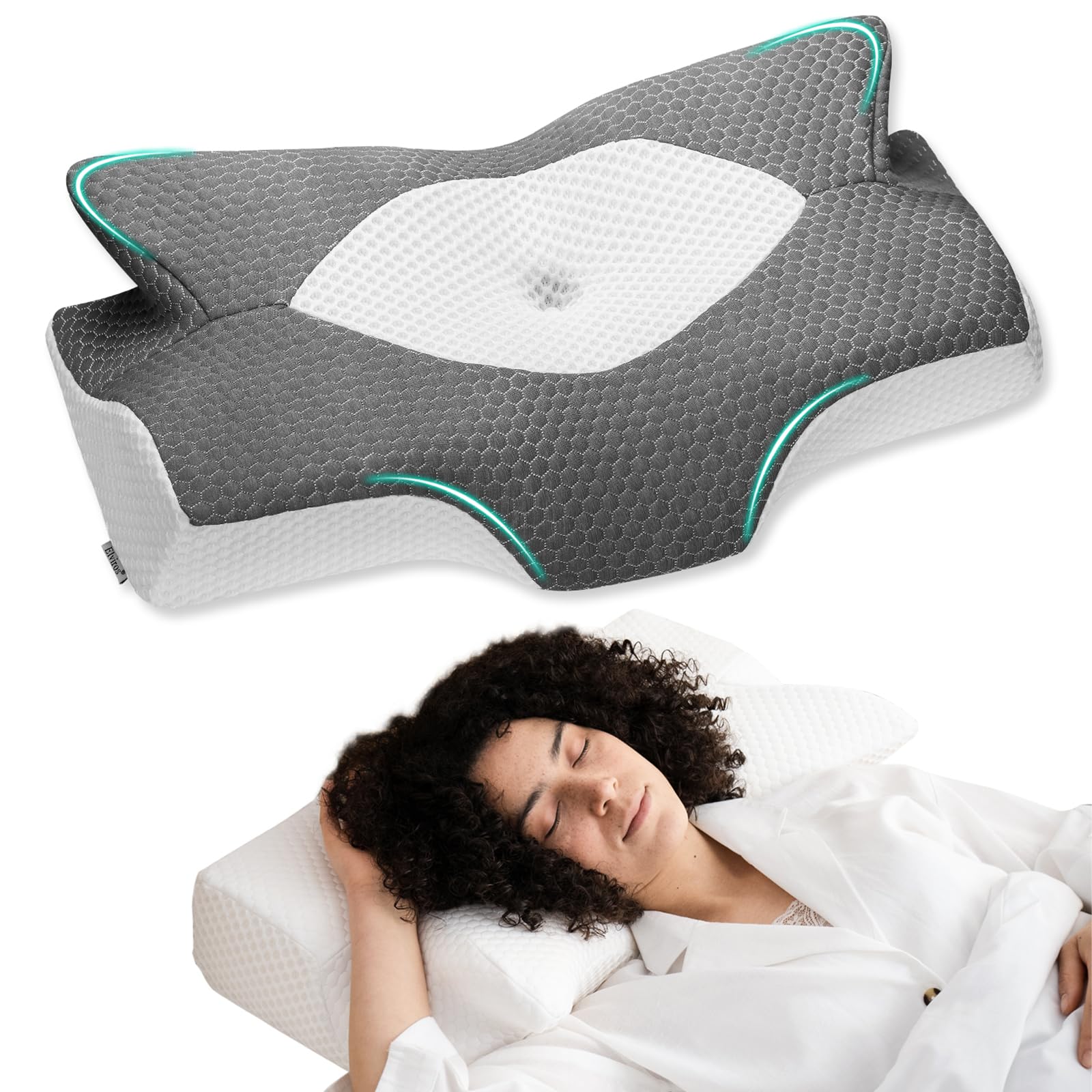 Elviros Cervical Memory Foam Pillow for Neck Pain Orthopedic Neck Pillow for Shoulder Pain...
