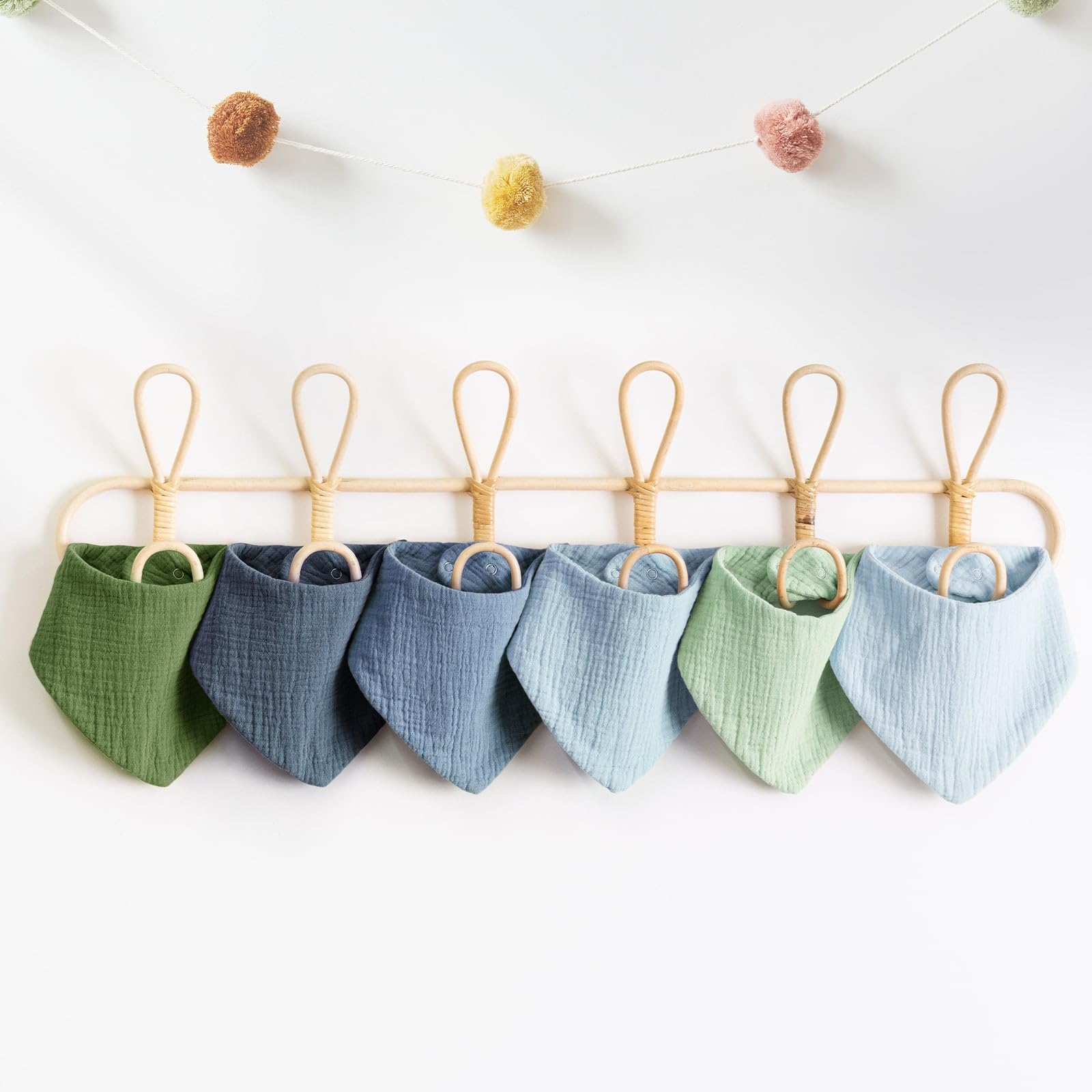 Baberos para bebé 100% muselina de algodón, suaves y absorbentes, para recién nacidos de 0 a 36 meses, paquete de 6, Azul y verde, Talla única