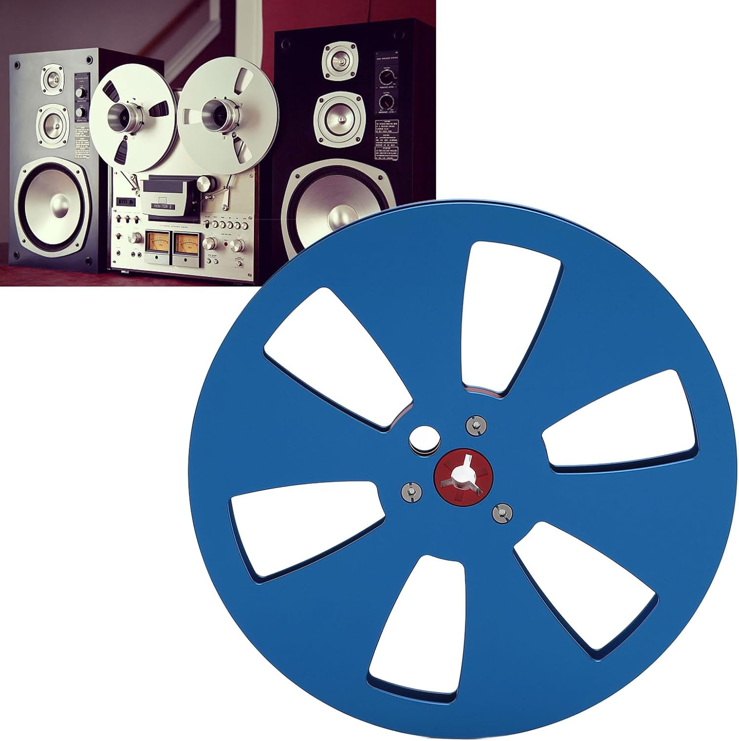 1/4 7 Inch Empty Tape Reel, 6 Holes 7inch Open Reel Sound Tape Empty Reel, Aluminum Alloy Universal for Reel to Reel Tape for TEAC (Blue)