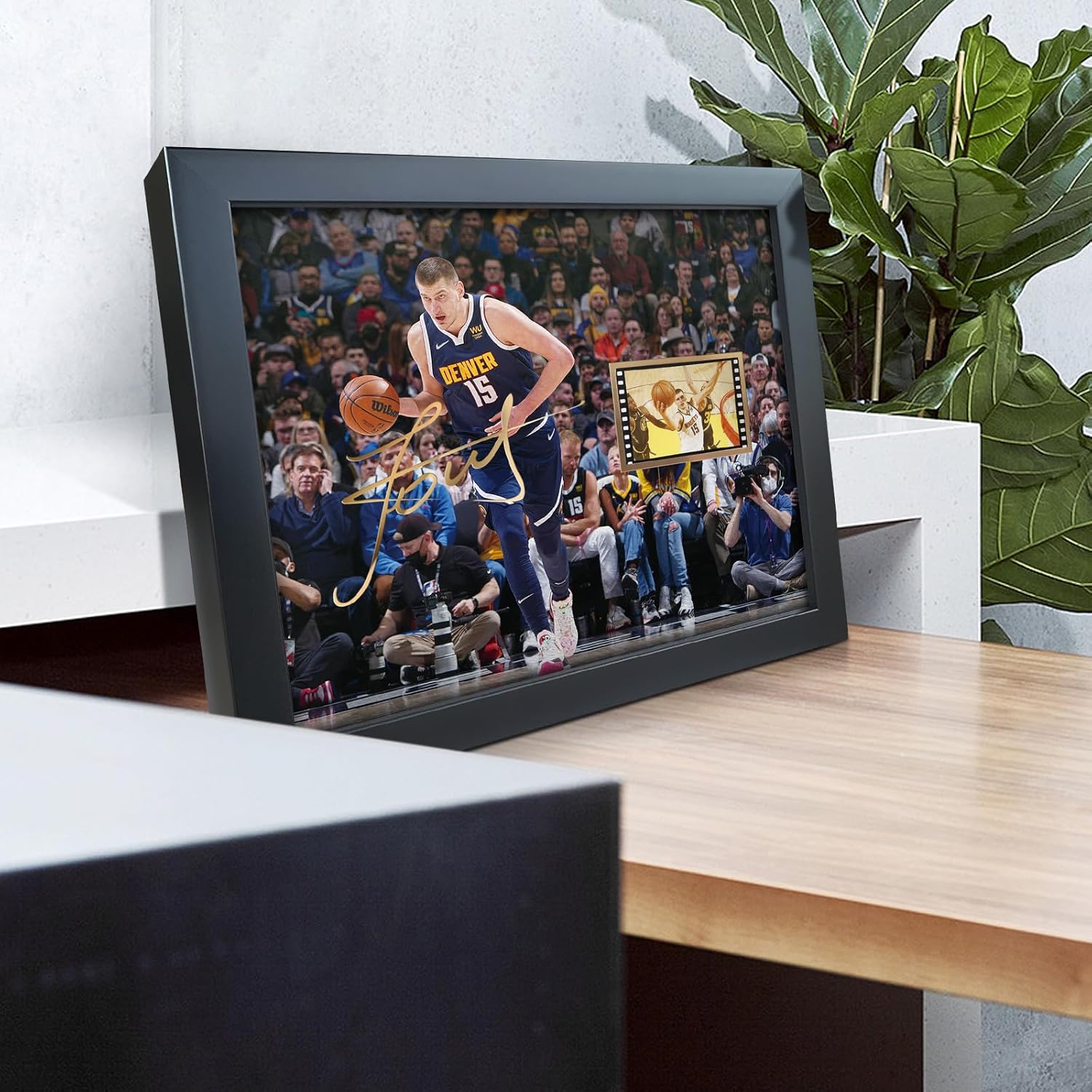sufenvera Basketball Artwork Signed Nikola Jokic Framed Poster Photo Film Collage,Denver Nuggets Memorabilia Gifts for Fans on Birthday/Christmas/Valentine's Day 10x8 Inches