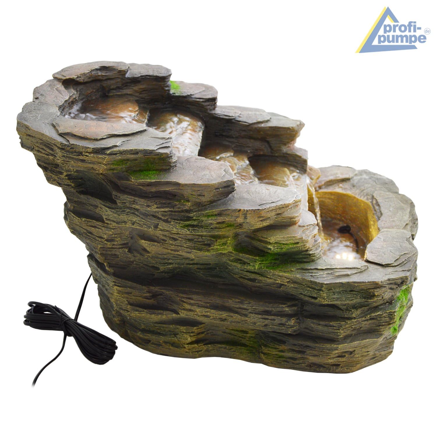 AMUR NIE przegap !!! Solarne źródełko STONE CASCADE BLACK; leśna fontanna solarna; wodospad; ozdobna fontanna na balkon, do domowego ogrodu i kąpieli dla ptaków; LED + lekka woda fontanna 203 V