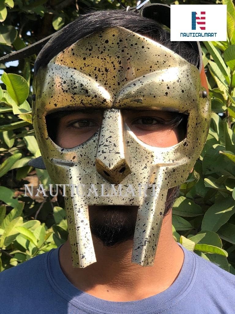 NauticalMart Steel Gladiator Hand Made Helmet Roman Forged Armor MF Doom Rapper - Brass