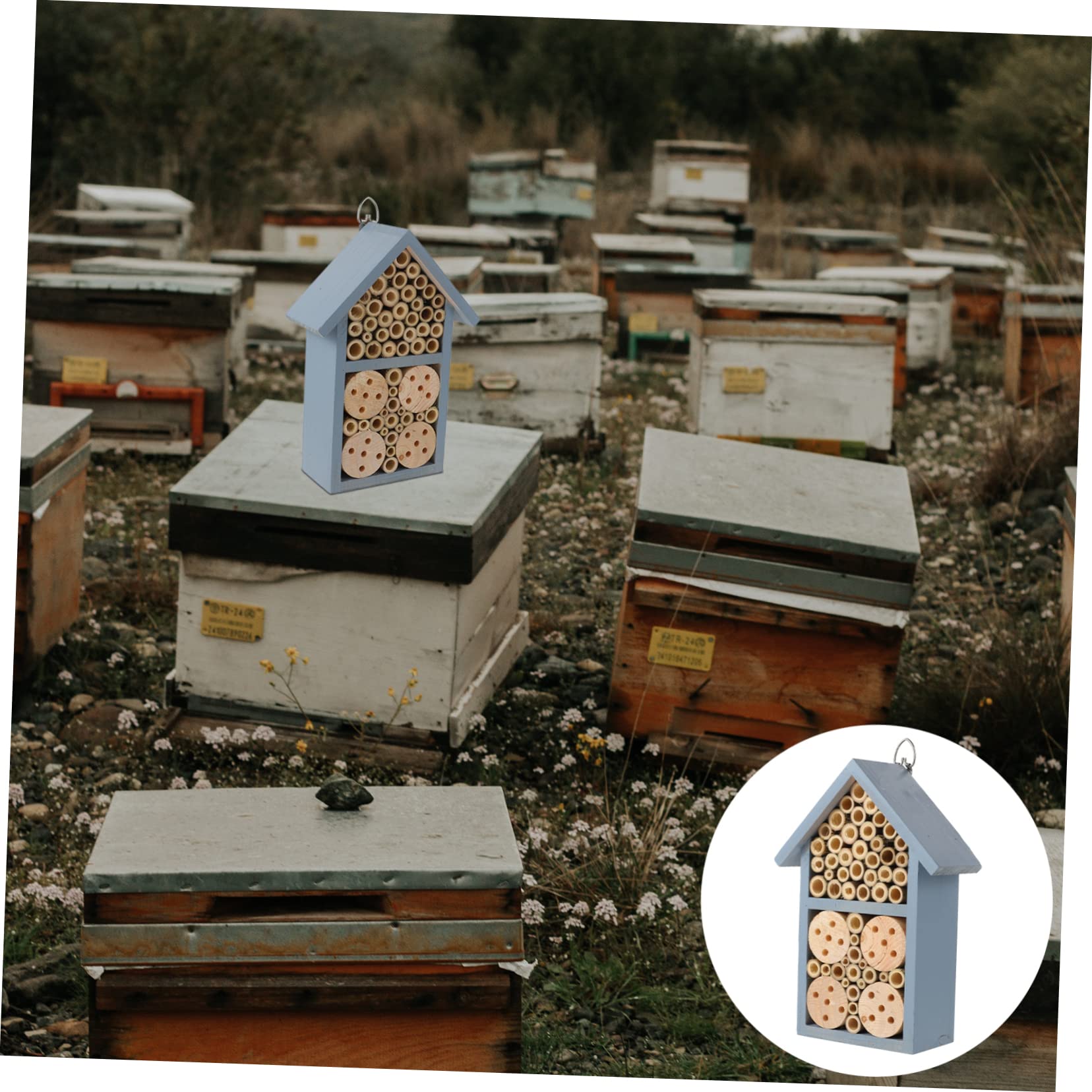 Levemolo Insektenhaus und Eisen mit Haken zum Aufhängen Dekoratives Bienenhotel für Garten und Draußen Bietet Winterschlafplatz für Bienen