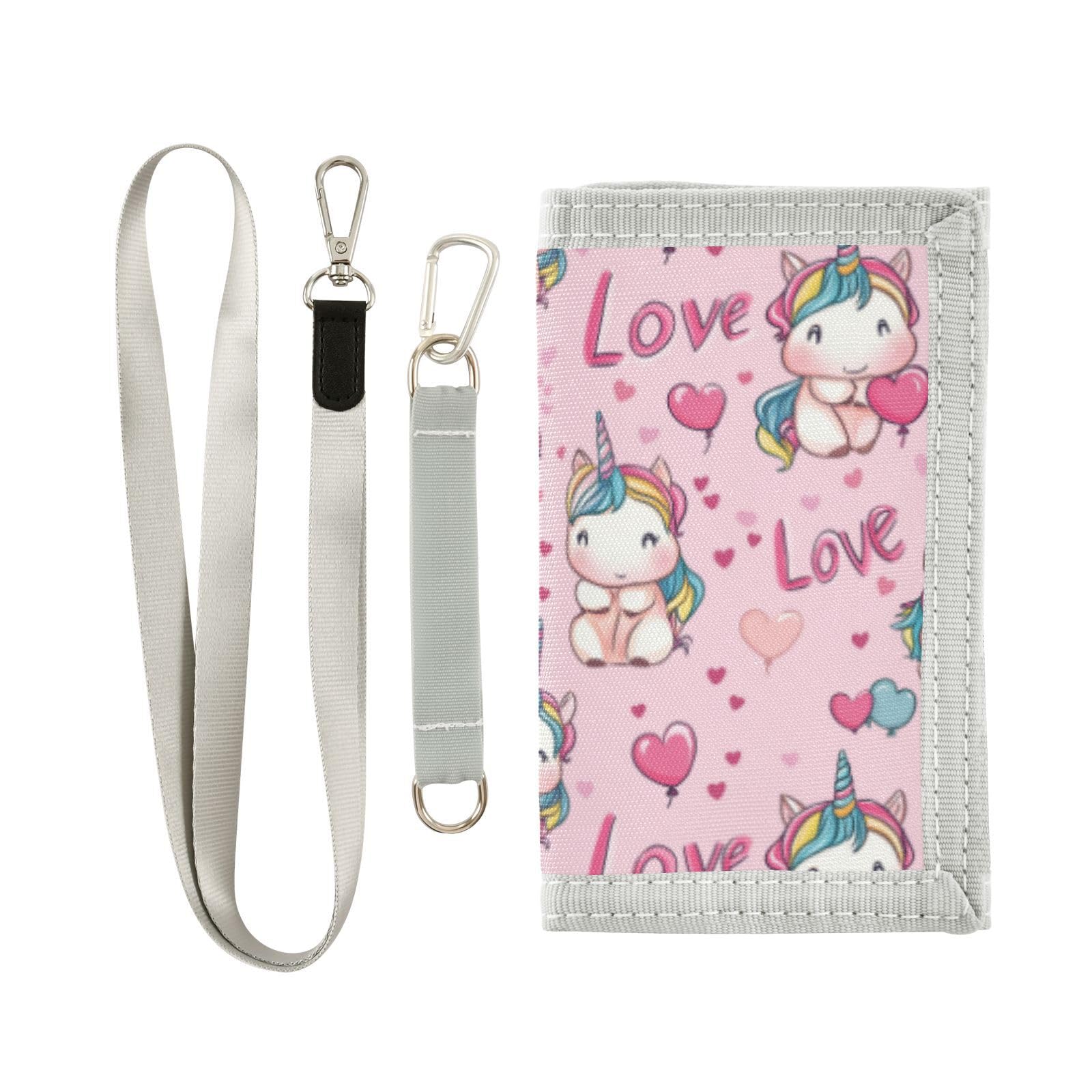 Wusikd Cartoon Unicorns Kids Wallet for Boys Girls Hearts Toddler Trifold Wallet Novelty Wallet for Teens Women Men