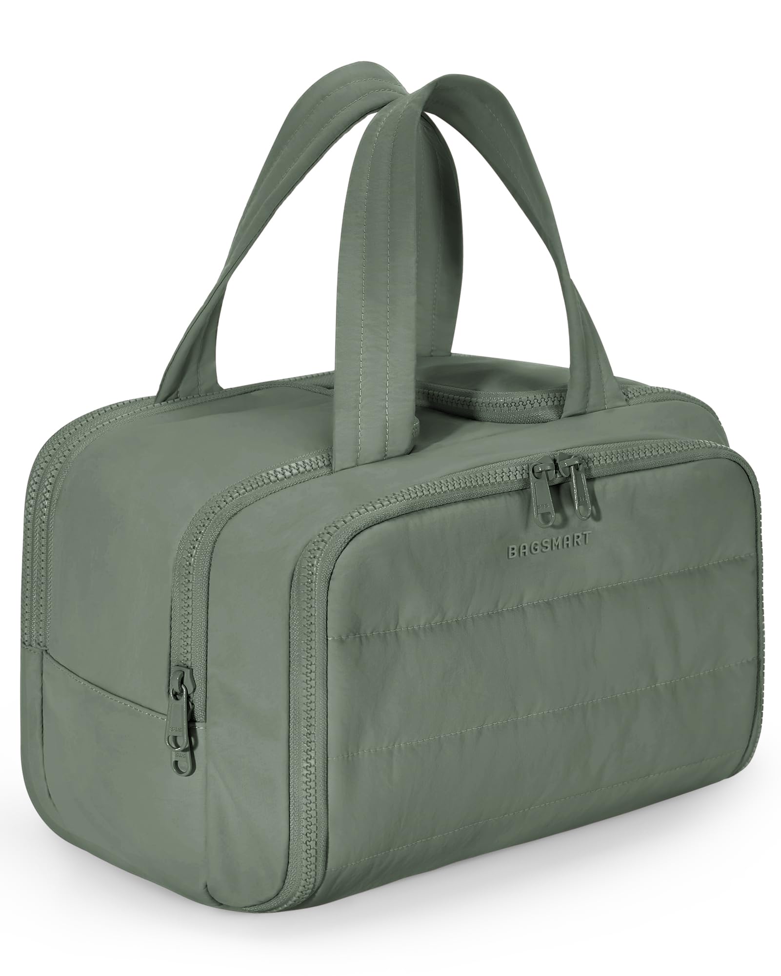 BAGSMART Travel Toiletry Bag, Crush Toiletry Bag for Women, Wide-open Puffy Toiletry Bags for Traveling, Large Travel Cosmetic Makeup Bag Organizer for Accessories,Toiletrie (Haze Green)