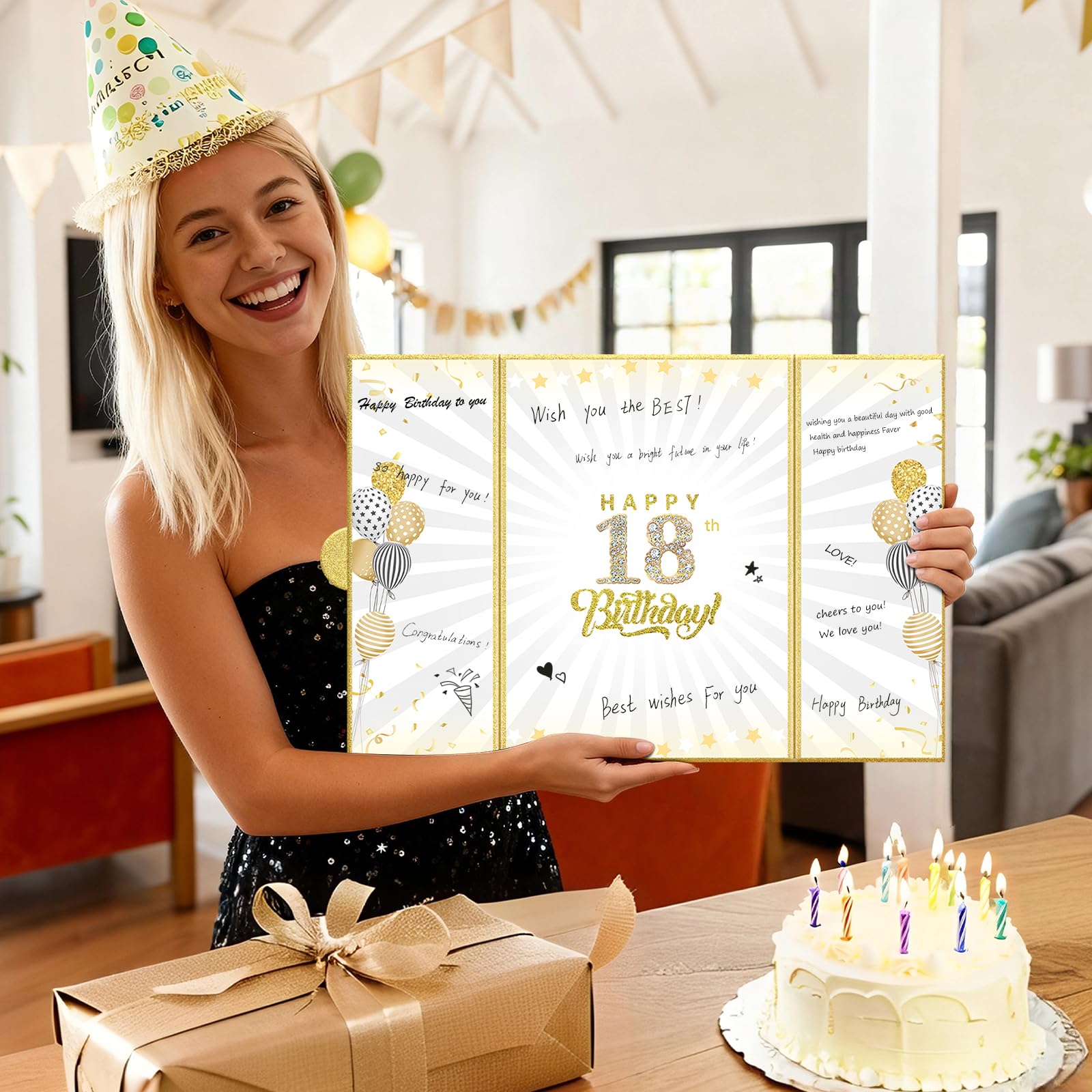 Złote dekoracje na przyjęcie urodzinowe, księga gości 'Happy Birthday' alternatywny podpis księga gości dla mężczyzn kobiet okrzyki dla 18 lat prezenty podpisywanie kart tablica artykuły