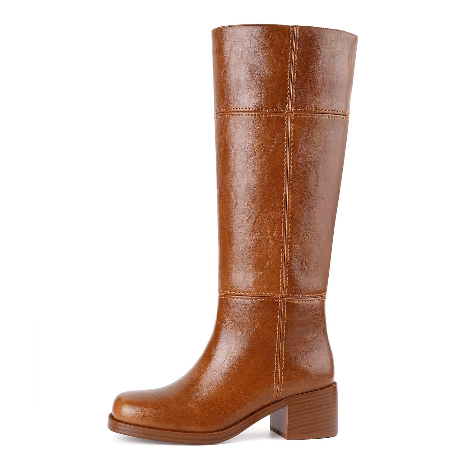 DREAMSTORY Knee High Boots for Women Square Toe Chunky Block Heel Tall Boots Comfortable Low Heel Pull On