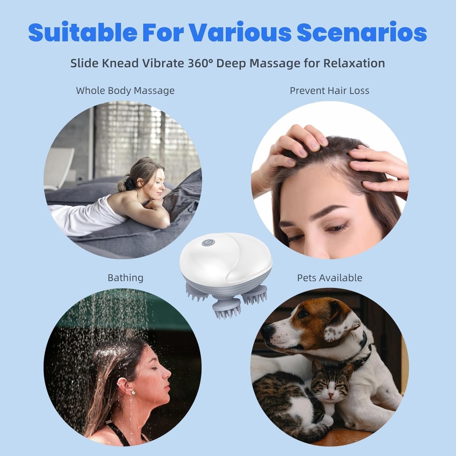 VYNEX Electric Scalp Massager with 3 Speeds, 360° Deep Kneading Massage, Waterproof Rechargeable Head Massager for Hair Growth, Stress Relief, Relaxing Body and Scalp Care Tool 1