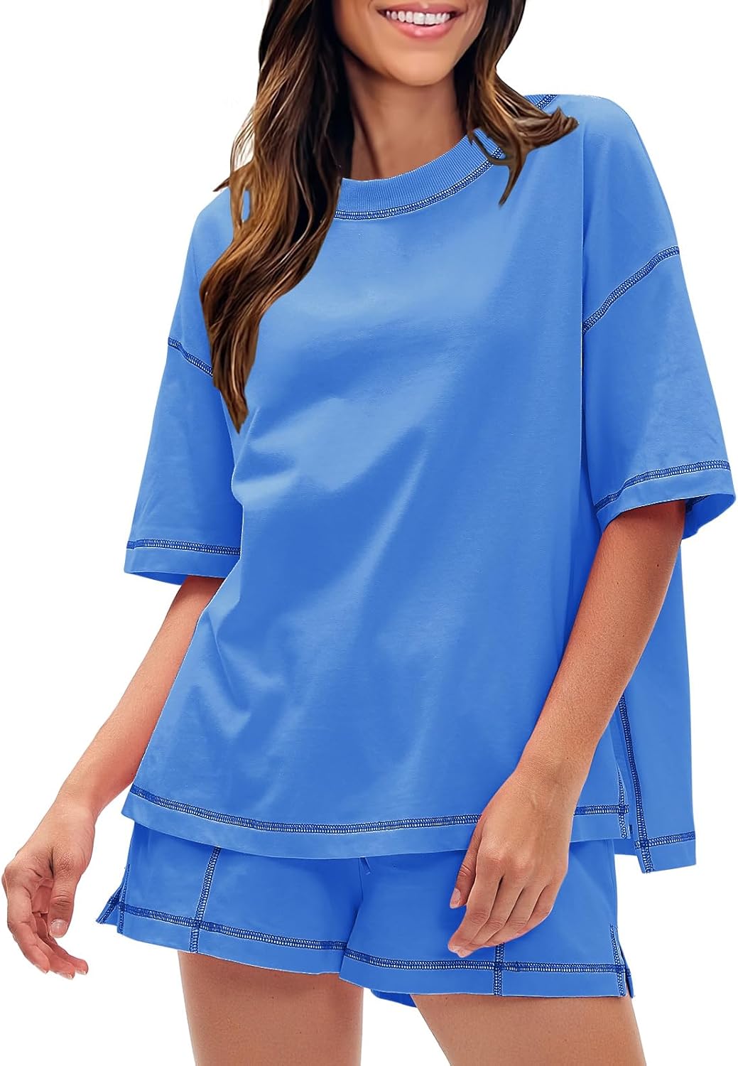 EXLURA Women's Casual Summer 2 Piece Sets 100% Cotton Short Sleeve Tshirt and Shorts Matching Sweatsuits Lounge Set 2026