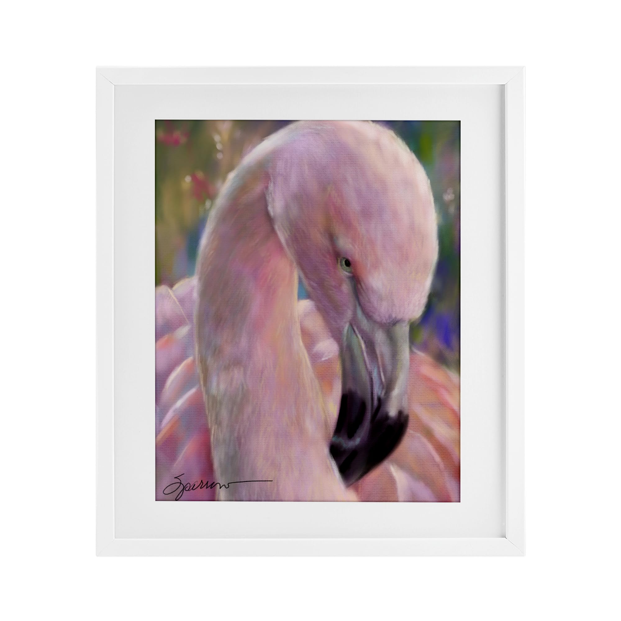 Stupell Industries Mingo The Flamingo White Framed Print Under Glass, design by Mary Sparrow, 21 x 17