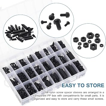 940PCS Nylon Hex Standoff Spacer Screw Nut Threaded Pillar Standoff Screws Assorted Assortment Set M2 M2.5 M3 M4 for DIY PCB Board Motherboard Mounting (Black)