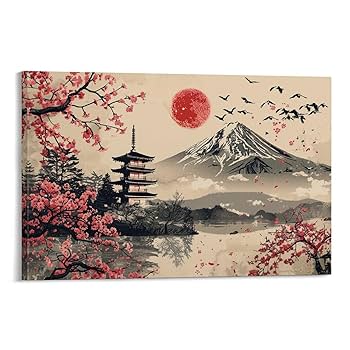 日本の山間にある寺院の風景　油絵　風景画 Amazon.co.jp: 平山郁夫『木の間の塔 薬師寺』岩絵具方式複製