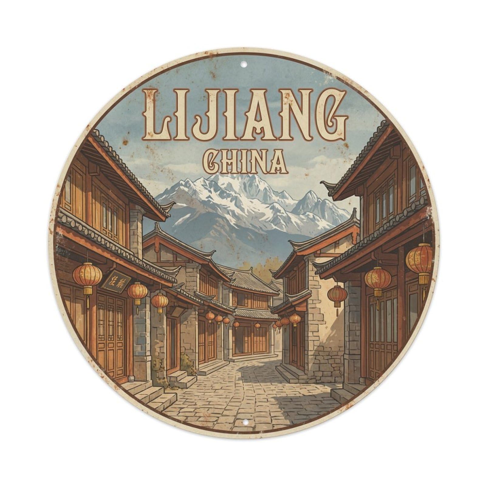 Vintage China Travel Lijiang Metal Tin Sign