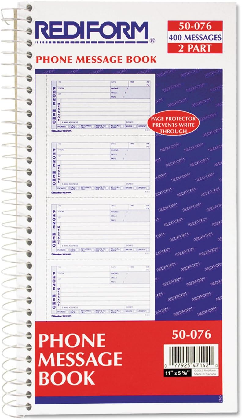 Rediform 50076 Telephone Message Book 2 3/4 x 5 Two-Part Carbonless 400 Sets