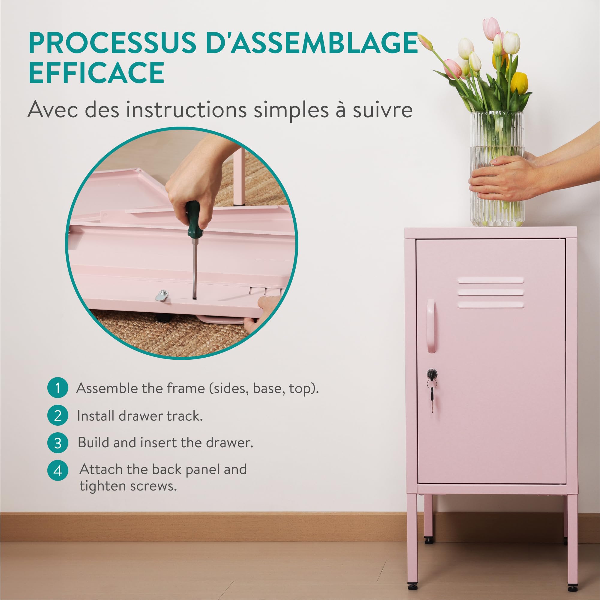 Navaris Armoire Metallique Rangement - Petit Casier de Rangement en Metal Rose avec 2 Clés pour Vêtement Accessoire Jouet Enfant - Armoire Bureau Chambre Atelier Meuble Industriel