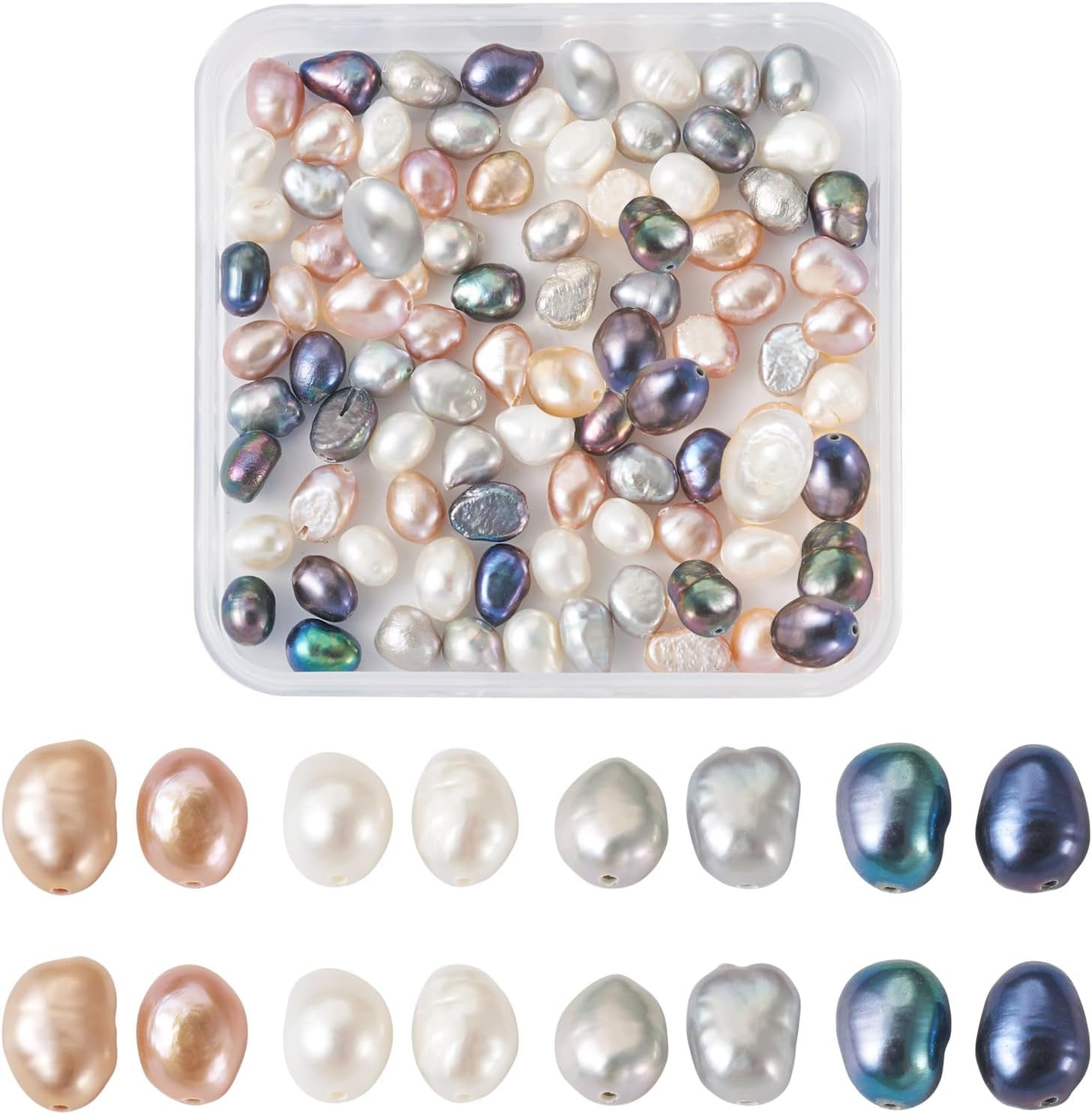 100Pcs Natural Pearl Beads for Jewelry Making Cultured Freshwater Pearl Beads 4-6mm Mix Irregular Oval Rice Loose Pearls for Necklaces Bracelets Earrings Hole 0.5-0.7mm