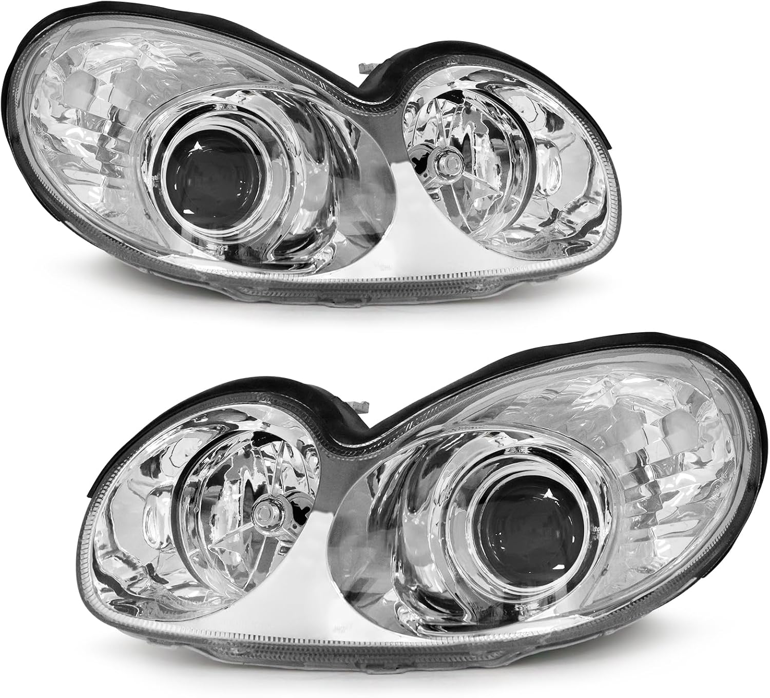 Headlights Assembly for 2002 2003 2004 2005 Hyundai Sonata Headlamp Chrome Housing Clear Lens driver and passenger side