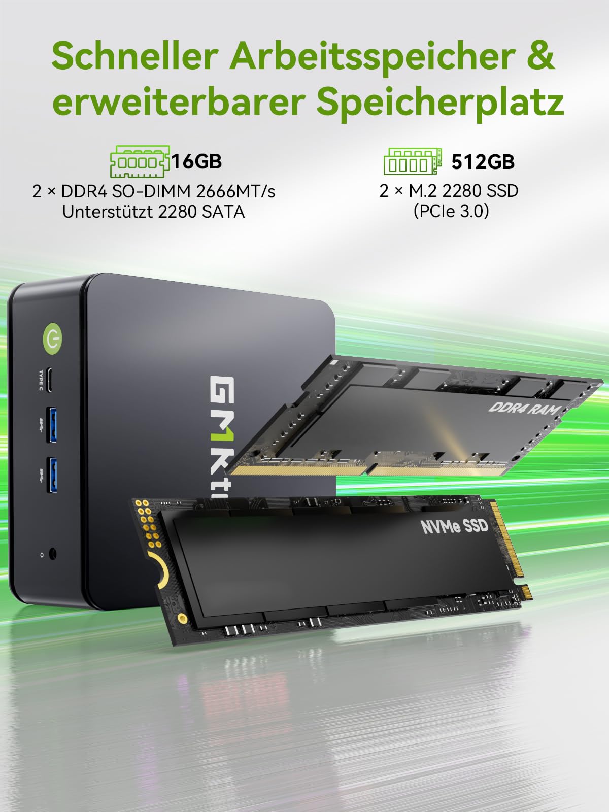 GMKtec G11 Mini PC AMD Ryzen Embedded R2514, 3-Jahre-Support 4C/8T bis 3,7 GHz (Beats 3500/N95/N150) 16G DDR4 512G PCIe 3.0 SSD, Dual 2.5G LAN/WiFi 6E/Triple 4K Display für Office/NAS/Soft-Router