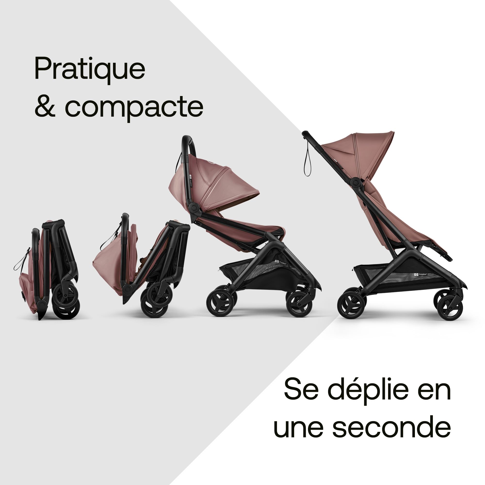 Bugaboo Butterfly 2 Poussette de voyage – Systèmes modulaires avec poignée et housse de pluie – Léger, pliable avec une main, assise inclinable, de 6 mois à 4 ans – Dusty Pink