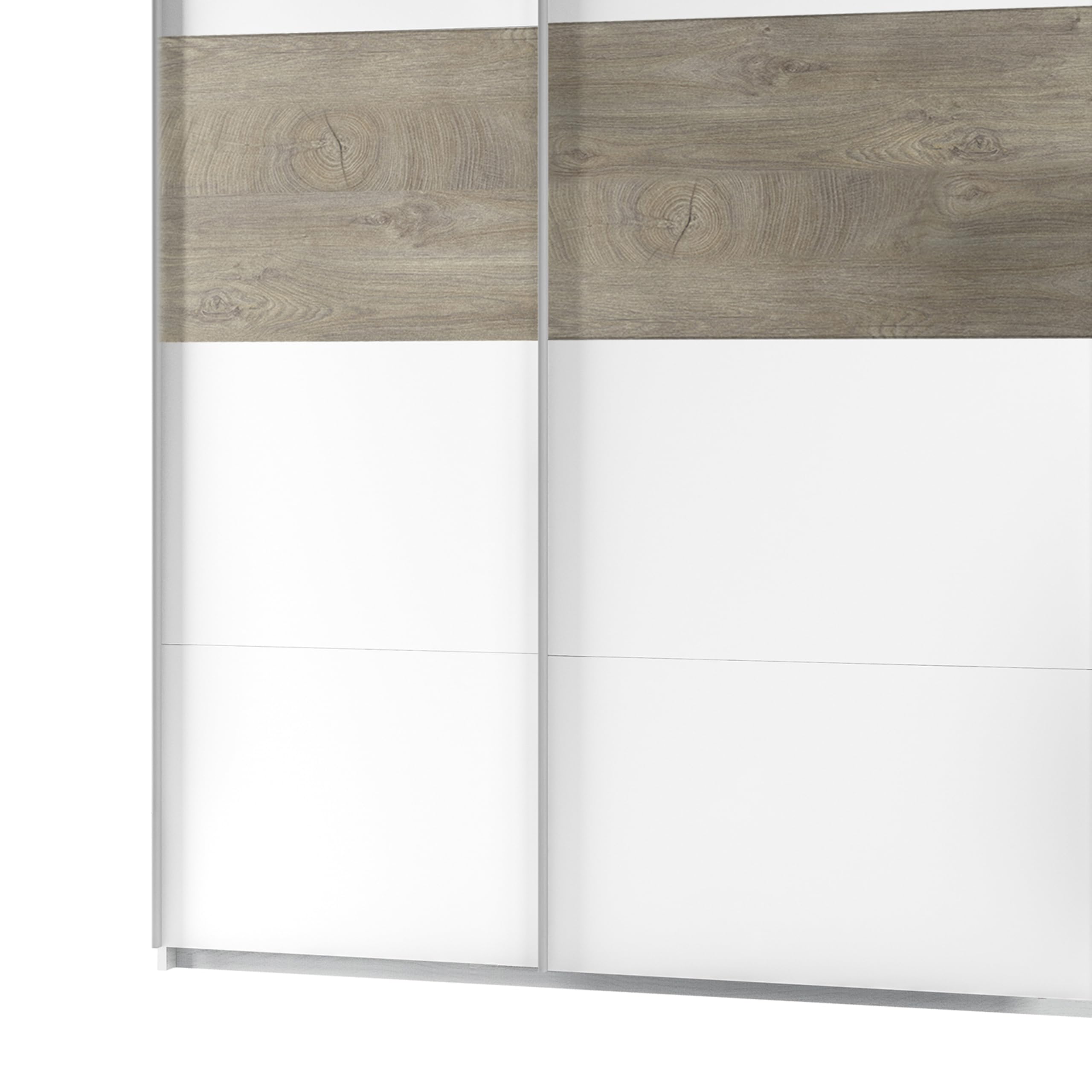 duehome | Armario 2 Puertas Correderas para Dormitorio o Habitación, Modelo Brike, Acabado en Blanco Artik y Roble Alaska, Medidas: 180 cm (Largo) x 200 cm (Alto) x 60 cm (Fondo)