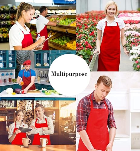 Miniatura 6 de Paquete de 9 delantales rojos de Navidad para mujeres, niñas y mujeres con bolsillos, delantales de cocina a granel para cocinar, pintar, barbacoa,