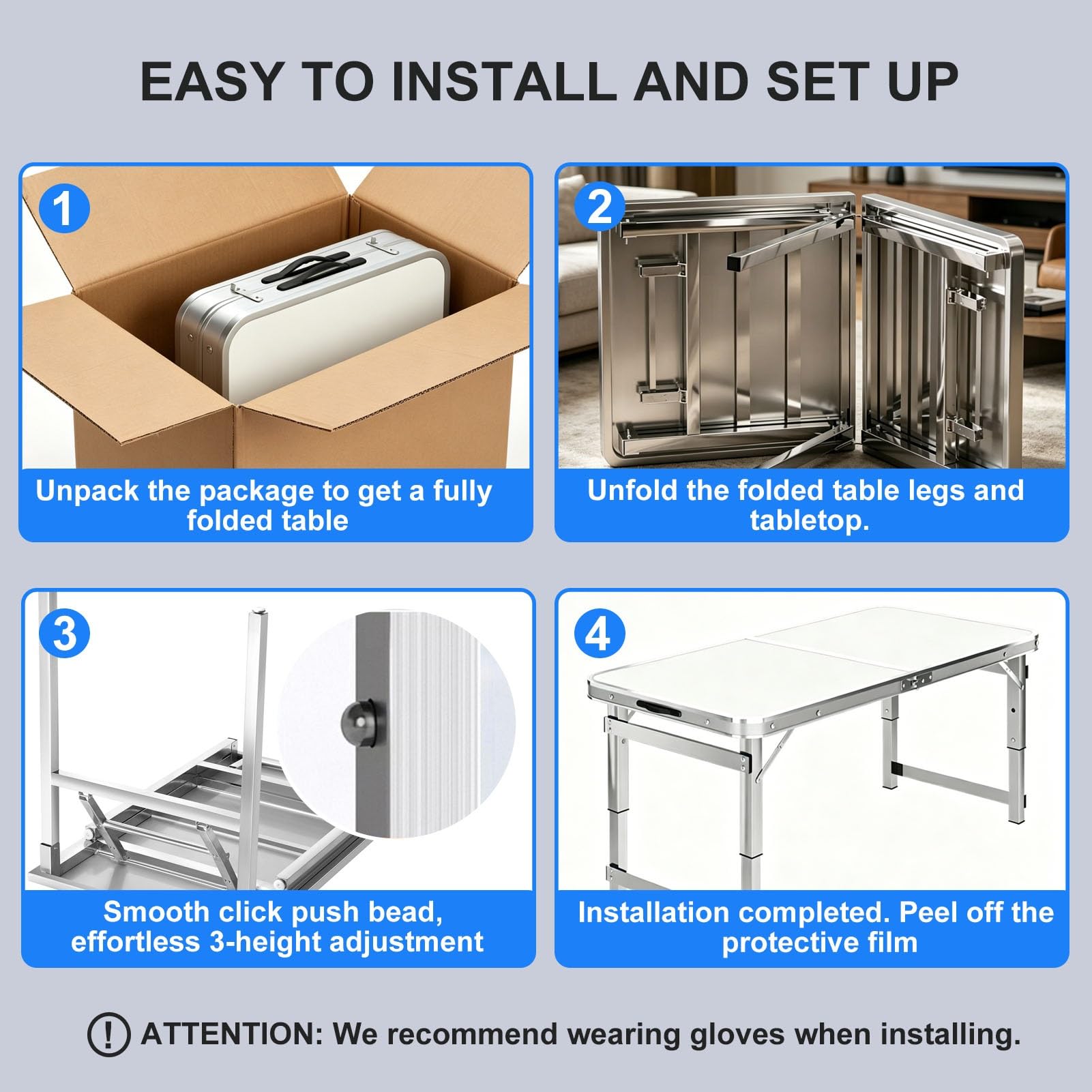 Aluminum Folding Table 70-180cm Heavy Duty Folding Utiity Table