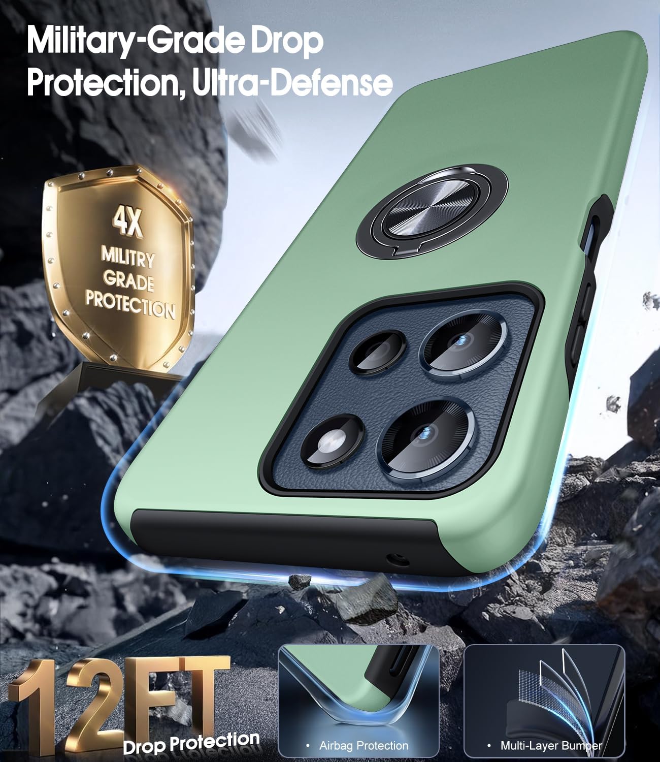 JAME for Motorola Moto G 2025/2026 Case, Moto G Play 2026 Case with Screen Protector, Dual Layer Military Grade Shockproof Cover with Ring Holder Stand Kickstand Protective Phone Cover, Alpine Green