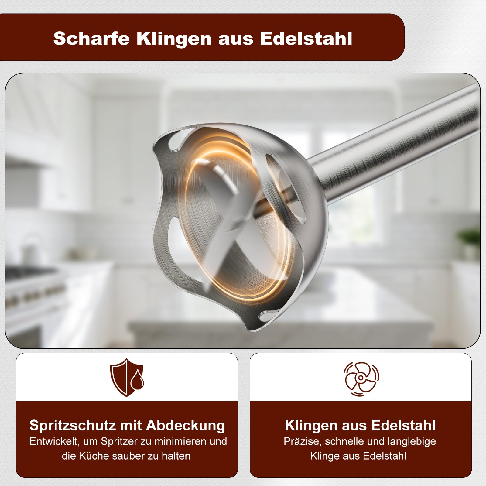 Camic Stabmixer, 4-in-1 Pürierstab, Kabelloses Elektrische Stabmixer mit 6-Stufiger + LED-Anzeige, Inklusive Edelstahl-Mixfuß, Schneebesen und 500ml Lebensmittelhacker für Suppen, Babynahrung