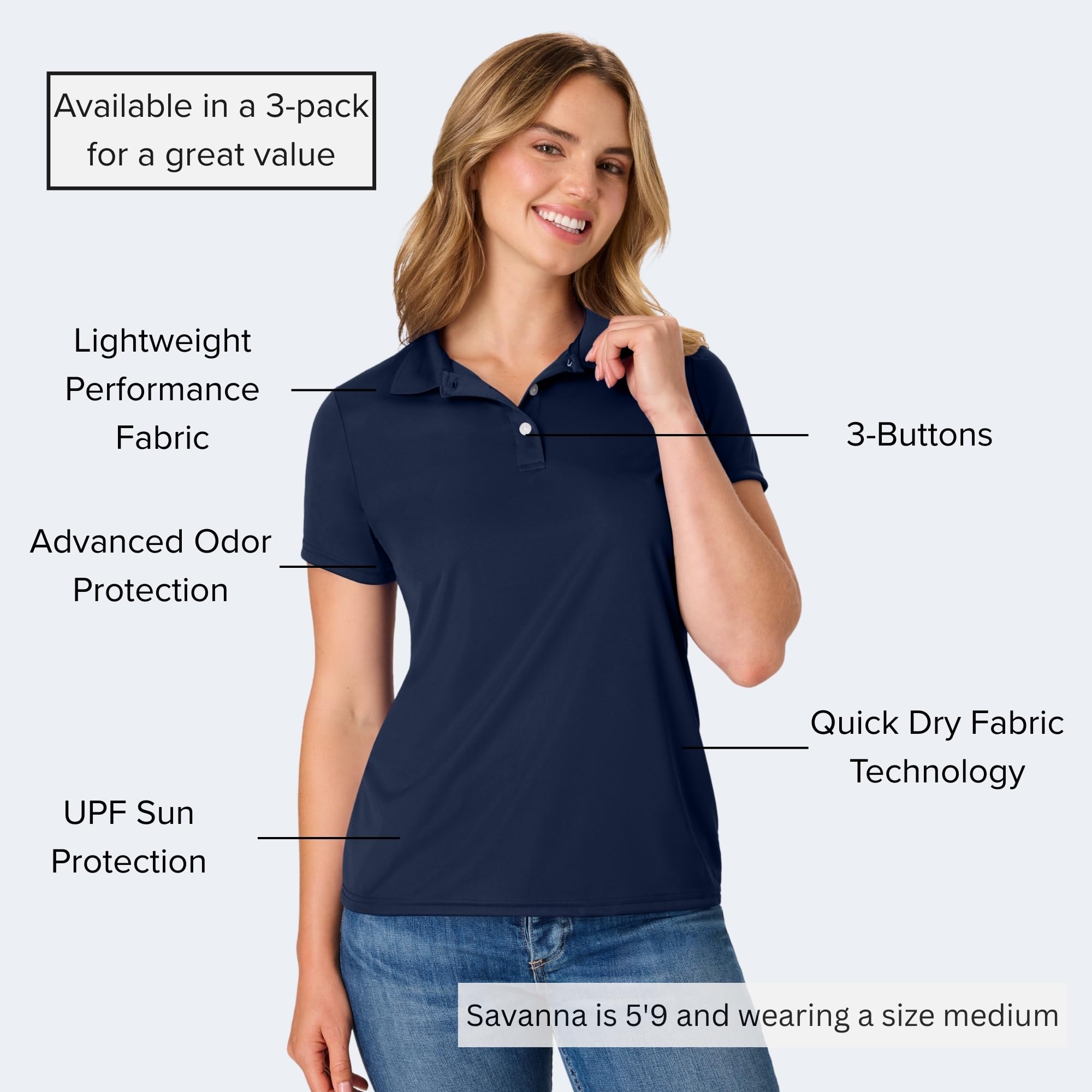Hanes Sport Performance Polo, Moisture-Wicking Performance Polo Shirt, 40+ UPF Protection, 3-Pack Sport Performance Lot de 3 Polos de Performance Anti-humidité UPF 40+ Femme (Lot de 3)