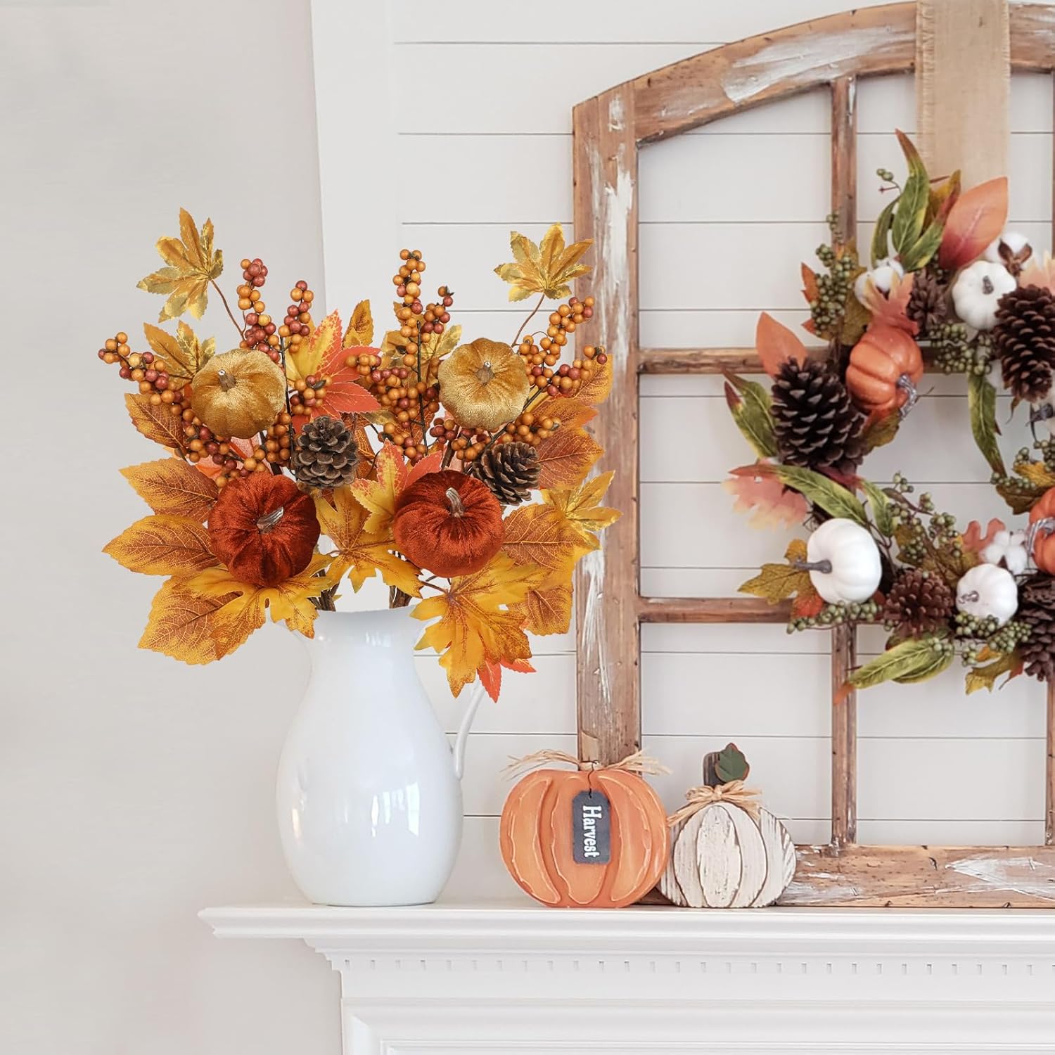 Briful 2Pack 16in Fall Picks and Sprays with Velvet Pumpkins Pinecones Berries Maple Leaves Artificial Fall Floral Branches Stems for Vases Autumn Table Centerpieces Seasonal Home Decor - Image 4