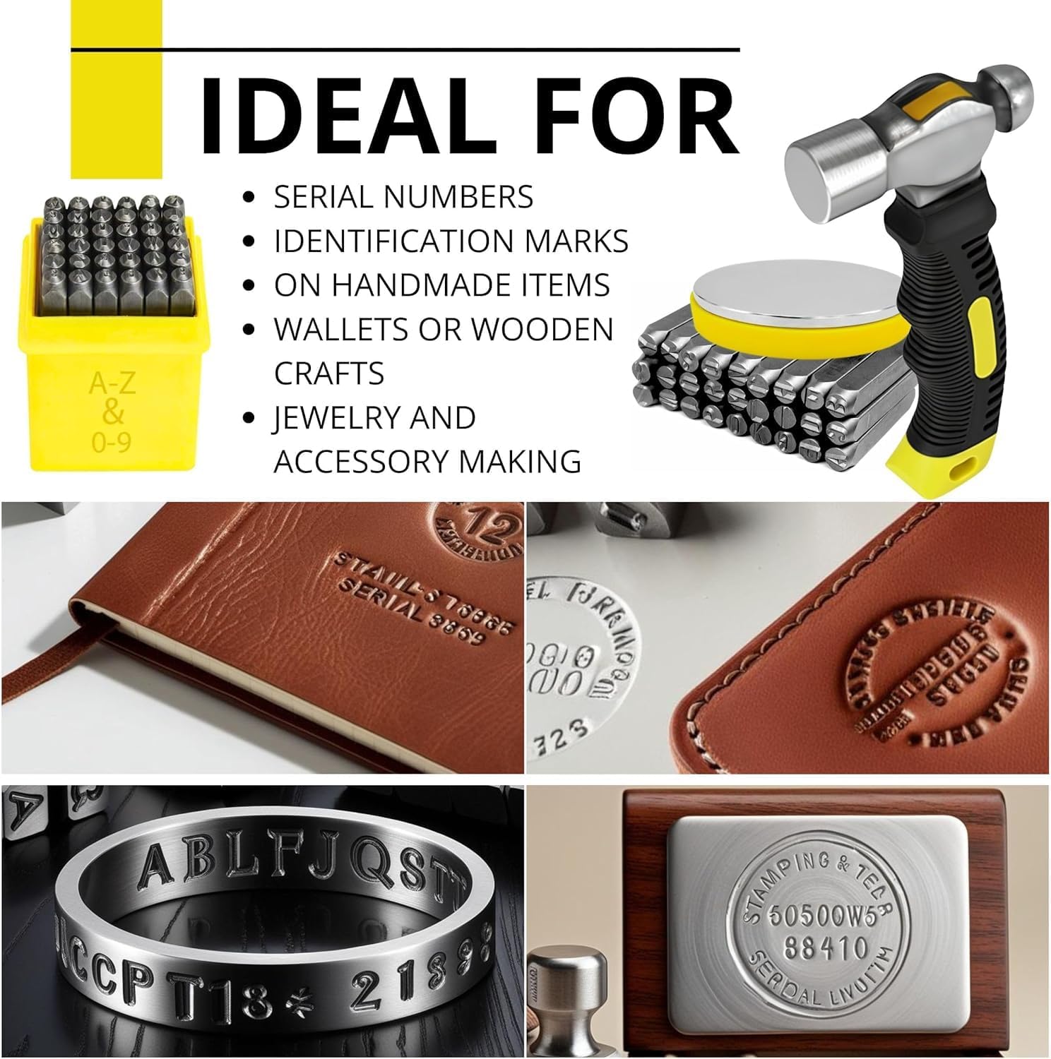 YARDD 63 PCS Metal Stamping Kit - Metal Stamps for Jewelry Making Letter Punch Set Leather Steel Number and Letter Stamping Kit Hand Press