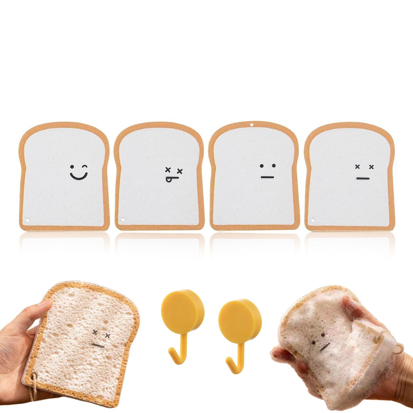 Expanding Bread Sponges, Toast Shaped Pop-Up Compostable Sponges (4Pcs)