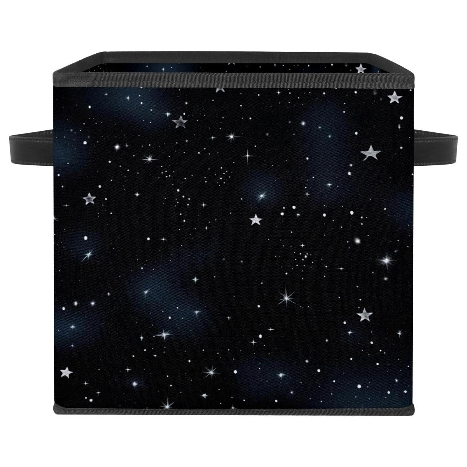 Boîte de rangement pliable ciel étoilé noir avec poignées en cuir
