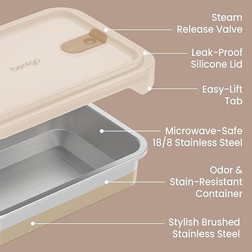 Miniatura 6 de Bentgo MicroSteel - Recipiente para calentar y comer, apto para microondas, sostenible y reutilizable, de acero inoxidable con tapa hermética para