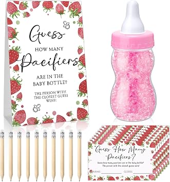 Roowest 512 Pcs Baby Shower Game Guess Pacifiers Sign, Pink, Strawberry