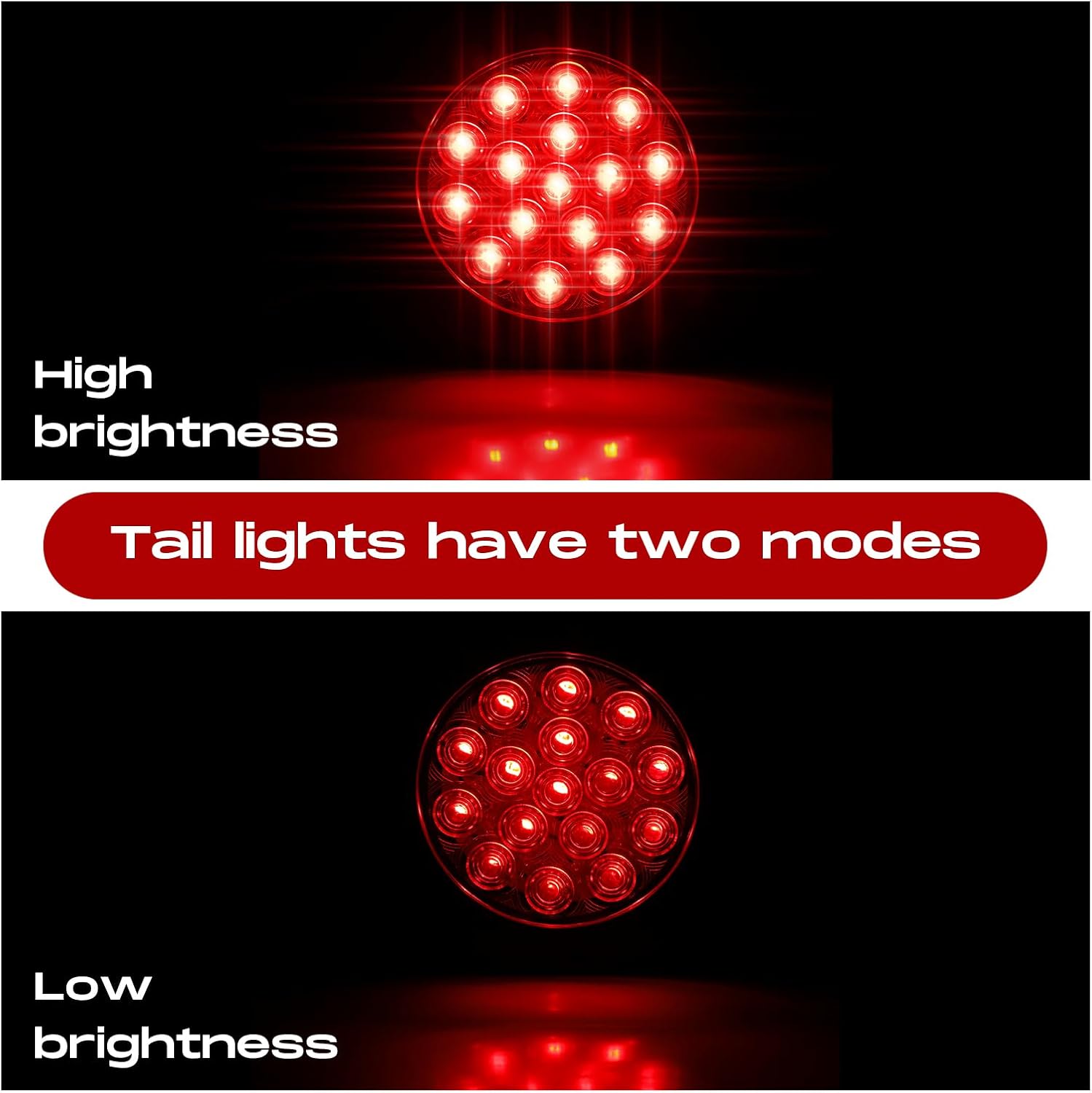 Riakrum 12pcs 4 Inch Round LED Trailer Tail Lights Kit 12 Red Round 16 LED Stop Turn Tail Backup Reverse Trailer Lights for Truck RV Flat Bed Camper