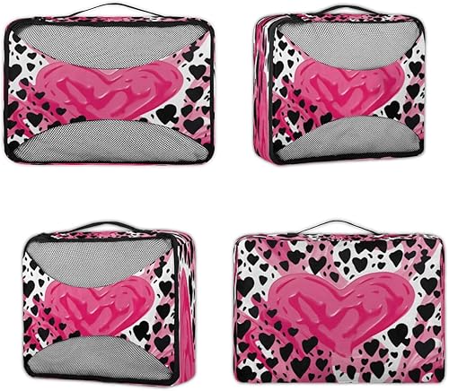 Miniatura 3 de Love Leopard Prints Packing Cubes 4 Pack Travel Packing Bags Set Lightweight Mesh Travel Luggage Organizer Clothes Carry on Suitcase Bags for