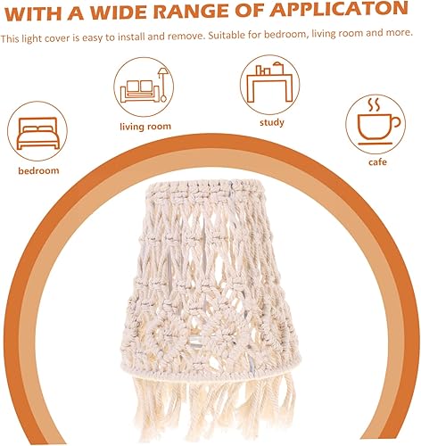 Miniatura 4 de Uonlytech Pantalla bohemia con clip, pantalla de macramé, pantalla de lámpara de algodón, sombra de luz, soporte para velas, decoración de lámpara