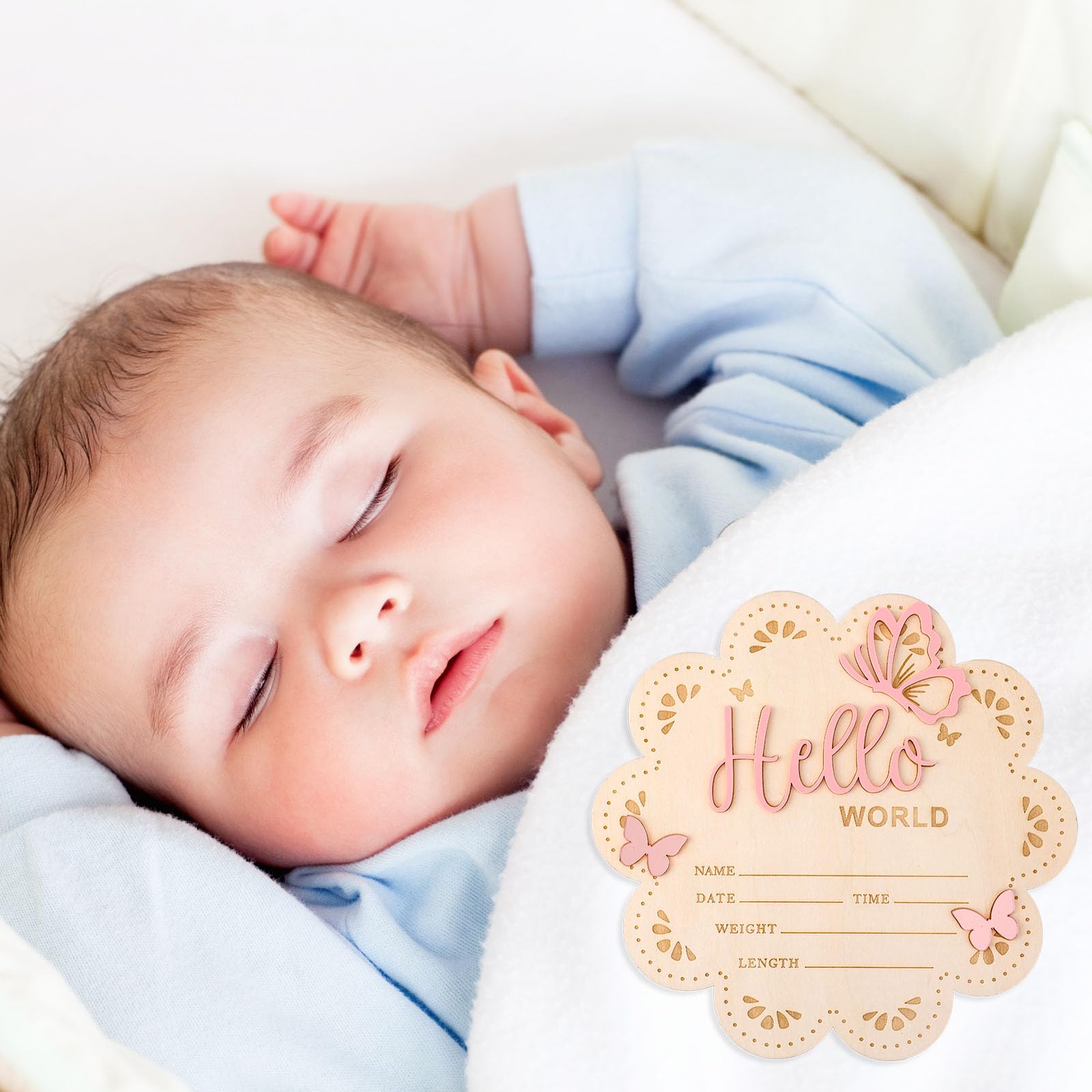 NQEUEPN Carte Mensuelle Bebe Bois, 15,5cm Panneau Hello World en Bois Cartes Étapes Bébé Plaques de Nom de Naissance pour Nouveau-Nés Accessoires Photo pour Fête Prénatale Crèche (Rose)
