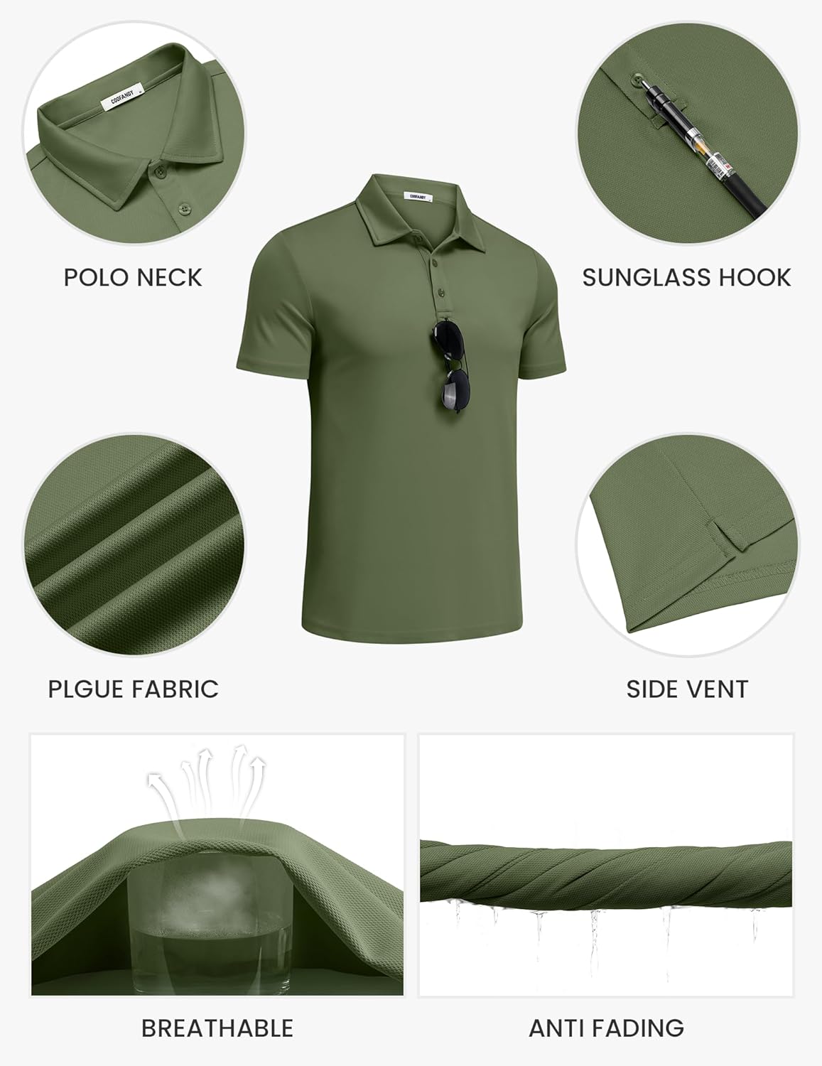 COOFANDY Men's Polo Shirts Short Sleeve Pique Jersey Golf Shirt Casual Summer Collared T-Shirts - Image 6