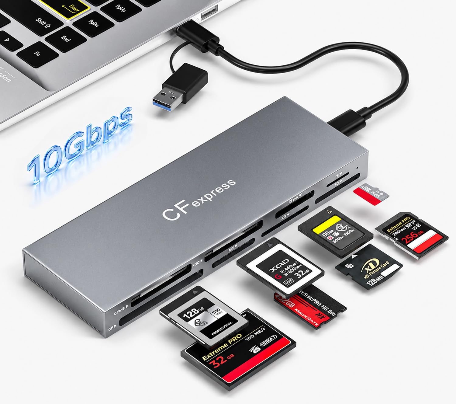 CFexpress Type B & Type A Card Reader, Professional 8-Slot USB 3.2 10Gbps Memory Card Adapter for XQD SD TF MS XD CF, Simultaneous Read Multi Slot Adapter for for Windows, Mac OS, Linux, iOS, Android-image-43