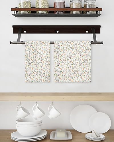 Miniatura 3 de Juego de 2 toallas de cocina de tejido de punto gofre de algodón, plantas de acuarela, flores florales, 16 x 24 pulgadas, absorbentes, de secado