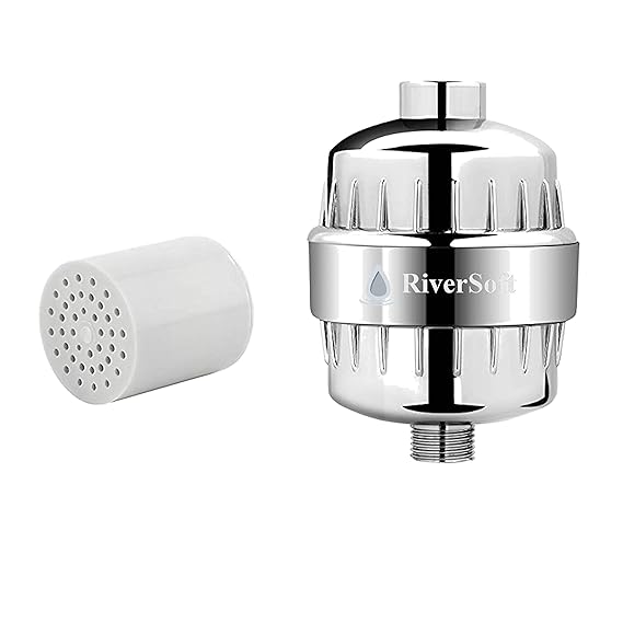 RIVERSOFT Combo Pack SF-15 PRO (ABS, Chrome) and SFC-15 (PP, white) shower filter for hard water with 15 stage with extra cartridge at Rs. 2099