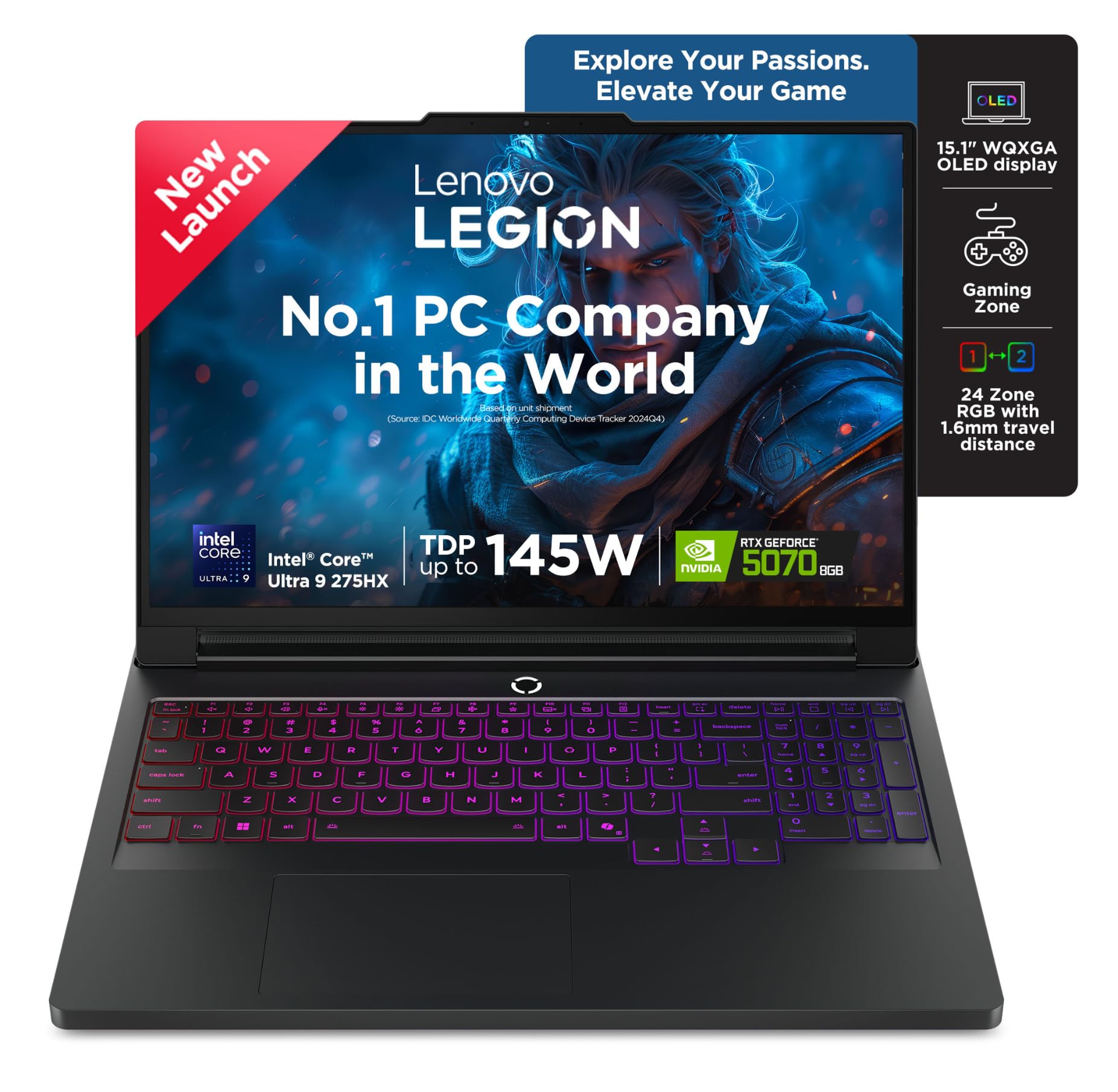 Lenovo Legion 5 2025 Intel Core Ultra 9 275HX| NVIDIA RTX 5070 8GB (32GB RAM/1TB SSD/WQXGA OLED/165Hz/15.1"(39.6cm)/Windows 11/Office 2024+AI Now/Black/1.9Kg),83F0005VIN AI Powered Gaming Laptop